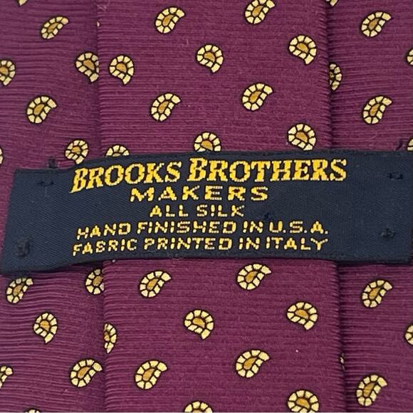 Brooks Brothers Burgundy Mustard Paisley Pure Silk Career Office Necktie NWOT - Picture 4 of 6